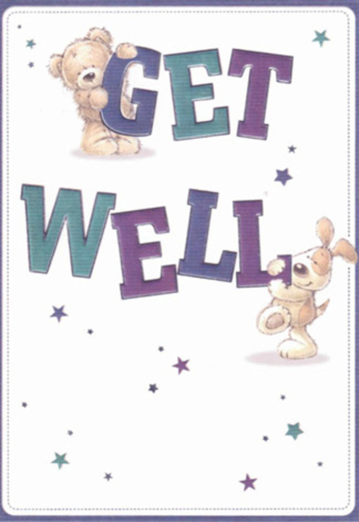 Within this beautifully illustrated get well card, joy and reassurance mingle effortlessly-much like the warmth that spreads across St James's gardens in early summer. Two sweet friends, a fuzzy bear and an eager puppy, capture the eye with their gentle mischief: the bear loosely embracing the bold 'GET', the puppy balancing underneath 'WELL'. The playful typography, a confident mix of purples and aquas, is as cheerful as the quirky shop fronts of nearby Piccadilly Arcade, lending the scene an air of bespoke craftsmanship. Nebulous, softly faded stars drift around the characters-symbols of hope and renewal, like blossoms freshly gathered in a local bouquet. Each layer of illustration boasts tactile realism: the bear's fluffy coat and the velvety, floppy ears of the dog almost leap off the creamy, clean background. There's a sense of personal touch, as though each element was placed with the same intention behind every custom arrangement made in St James's Florist-balm for the spirit, thoughtfully curated for the community. Sending such a card is to send light, care, and the quiet reassurance that brighter days are close at hand.