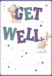 With a spirited sense of playfulness and comfort, this get well card illustration delights the viewer, reminiscent of cozy nooks and sunny window seats along St James's Place. Two charming figures-a teddy bear with tender, plush fur and a friendly puppy with oversized, velvet ears-joyfully clutch oversized, colourful letters forming 'Get Well'. The text, painted in rich indigos and fresh teals, stands out bravely against a creamy-white background that glows like morning light streaming through a shopfront on Bury Street. Twinkling stars in hues of sapphire and amethyst add a gentle, whimsical touch, almost as if hope is sprinkling down from above. Both animals are rendered with such inviting softness that you can nearly feel their furry comfort, much as you might cradle a hand-tied bouquet crafted by St James's Florist on a blustery London afternoon. This card brings not only a clear, heartening message but also the tactile sense and healing warmth that make life in St James's so special-a perfect way to send kindness and encouragement to someone in recovery, breathing hope into their day.